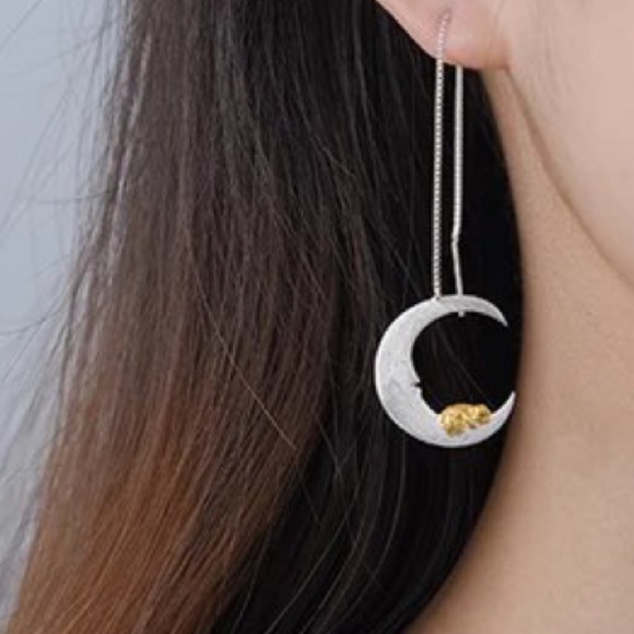 🎁 Artisan Handmade 925 Silver Dangle Moon Earrings - Picture 9 of 9